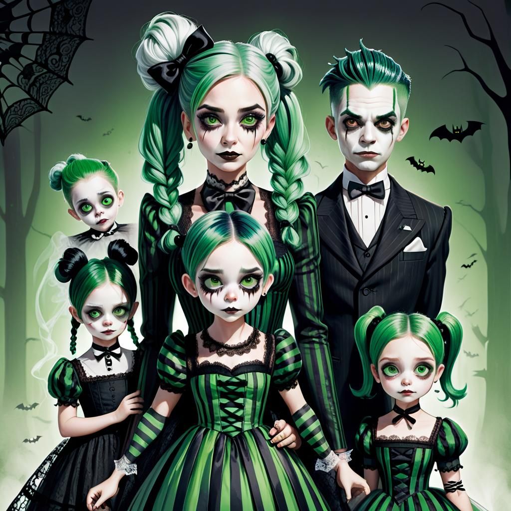 Halloween Whimsical Illustration of Woman and Children