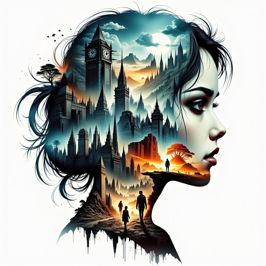 Persistence <lora:Dreamweave Flux:1.0> <lora:GothipunkVampsFLUX:1.0> Journey Collage Adventure Dreams Double exposure