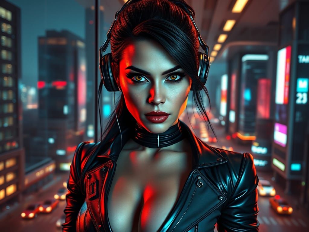 Cybernetic Executive in Futuristic Cityscape