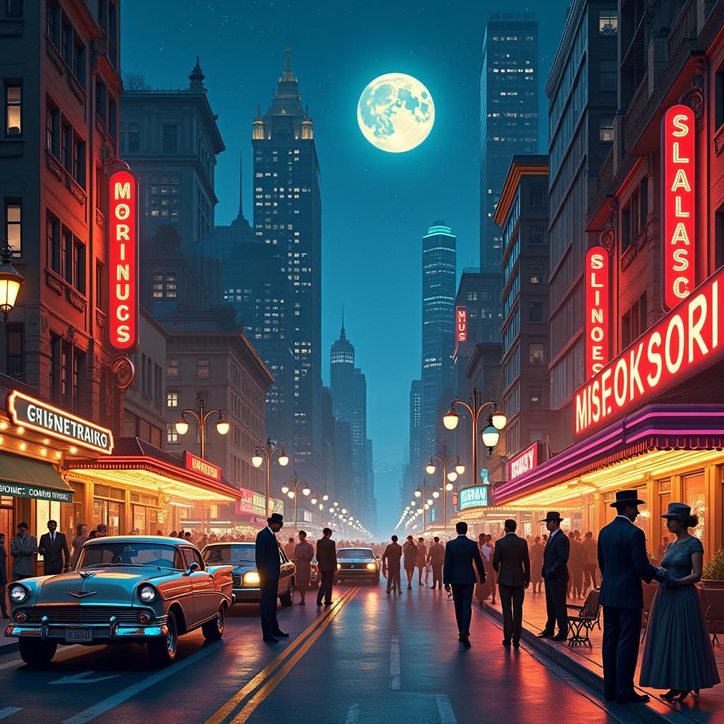 Roaring 20s Downtown Jazz Scene at Dusk