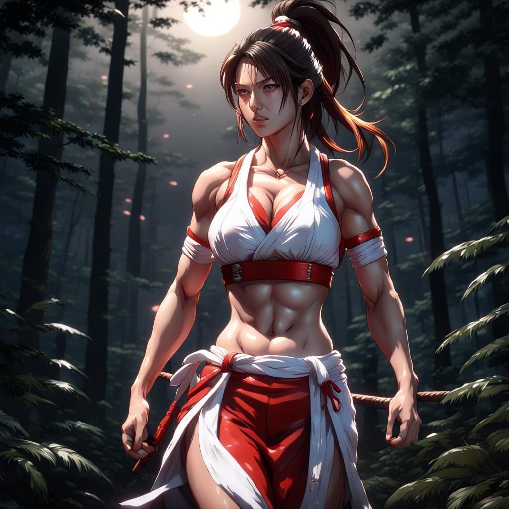 Hyperrealistic Mai Shiranui with Extreme Muscle Definition