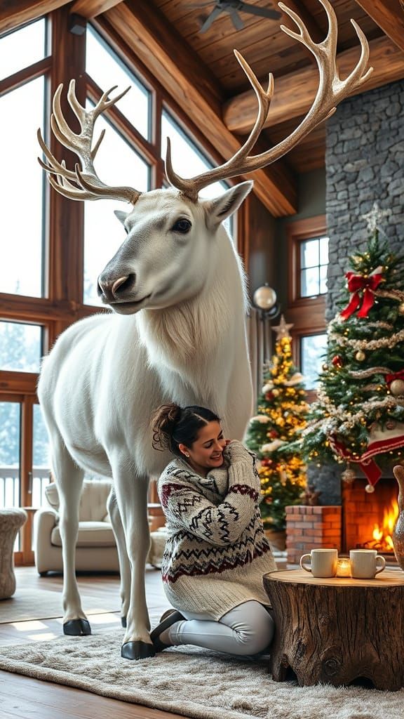Surreal Winter Wonderland with Majestic Albino Reindeer and ...