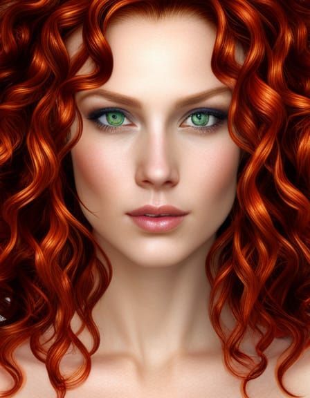 Fiery Redhead with Emerald Eyes: Fantasy Portrait