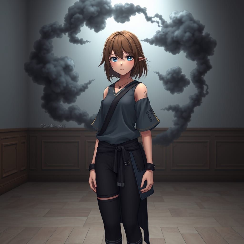 Teenage Girl in Anime Style with Thought Clouds