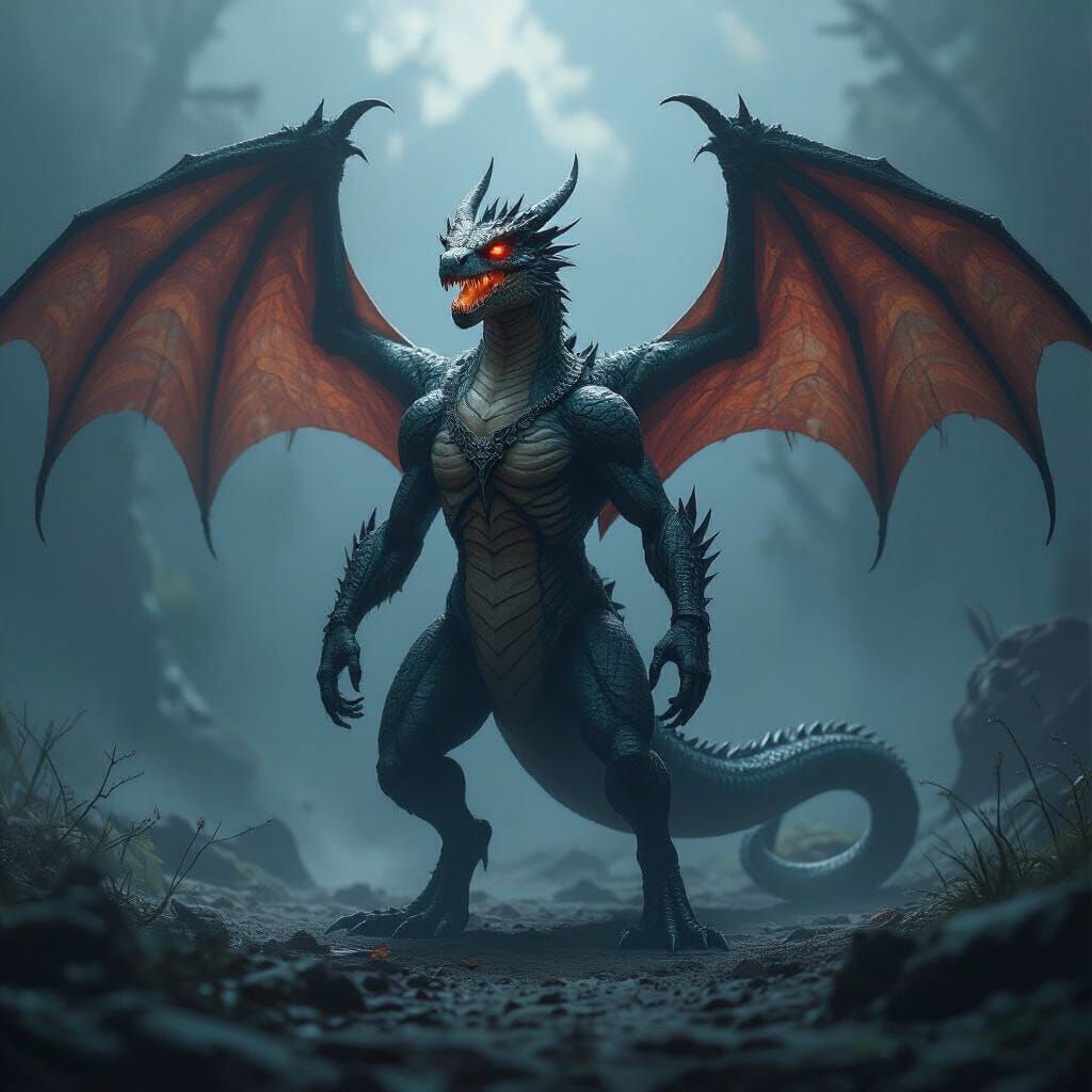 Mystical Hybrid Creature with Dragon Wings in Cinematic Styl...