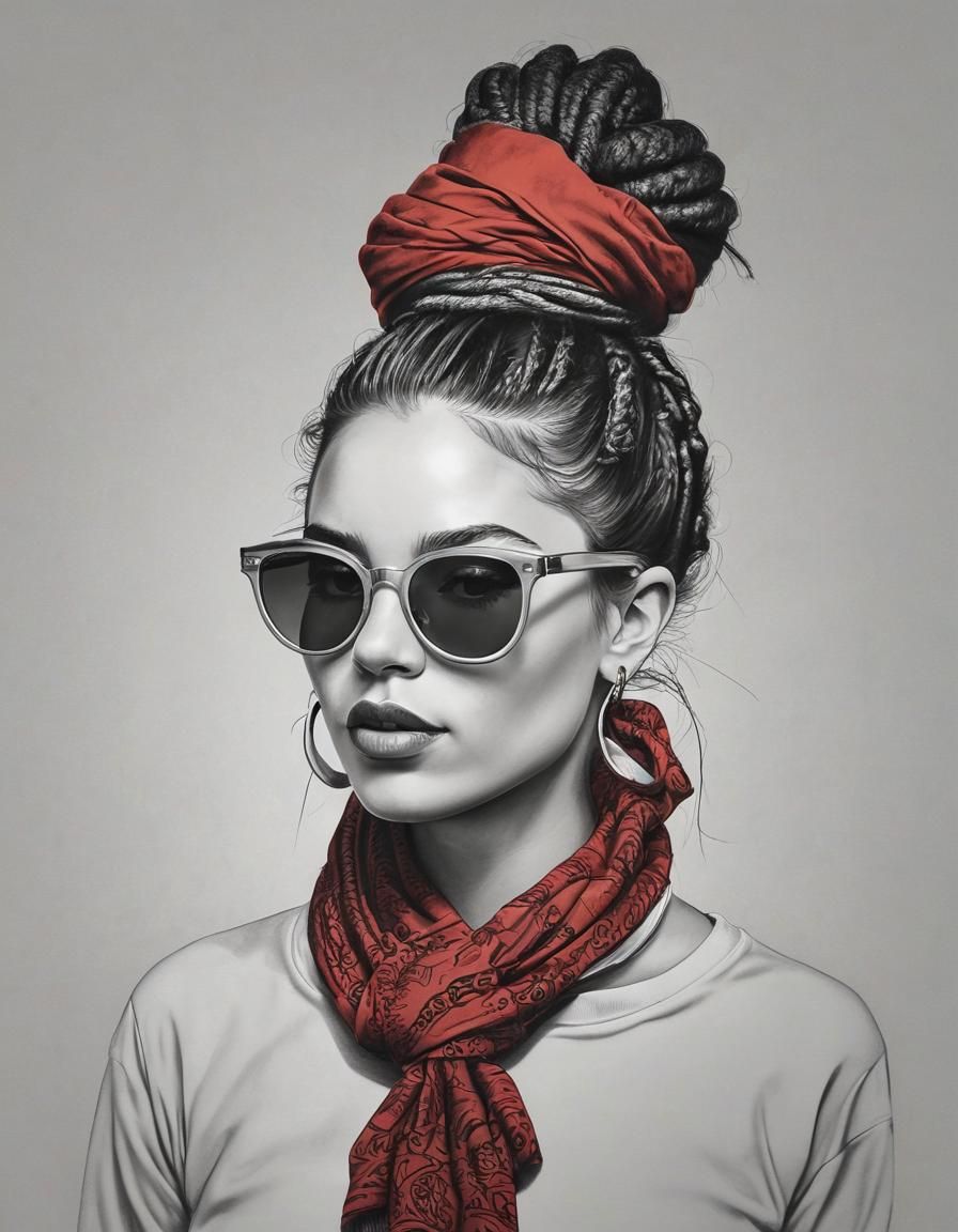 Elegant Woman with Dreadlocks and Red Scarf