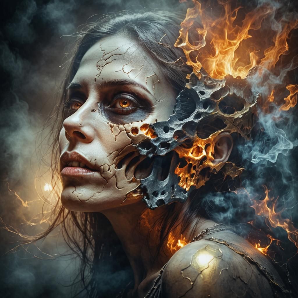 Surreal Portrait: Woman Half Face, Half Skull