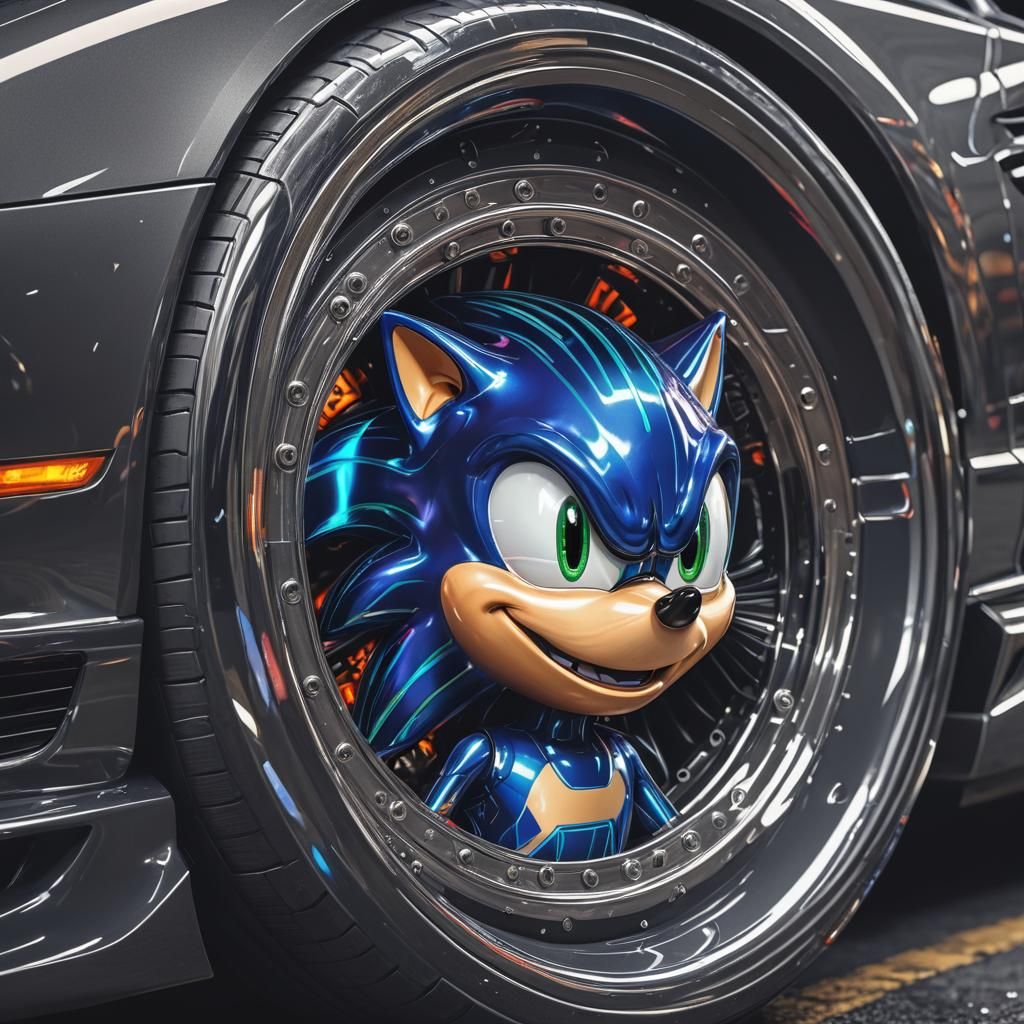 Sonic Applies Sticker to Sports Car in Biomechanical Art