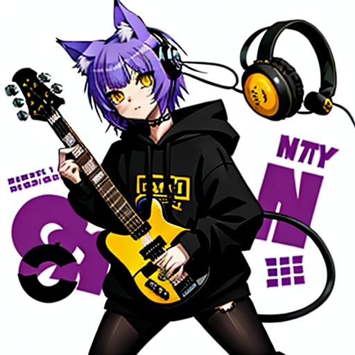 Anime Catgirl Mascot with Headphones and Hoodie