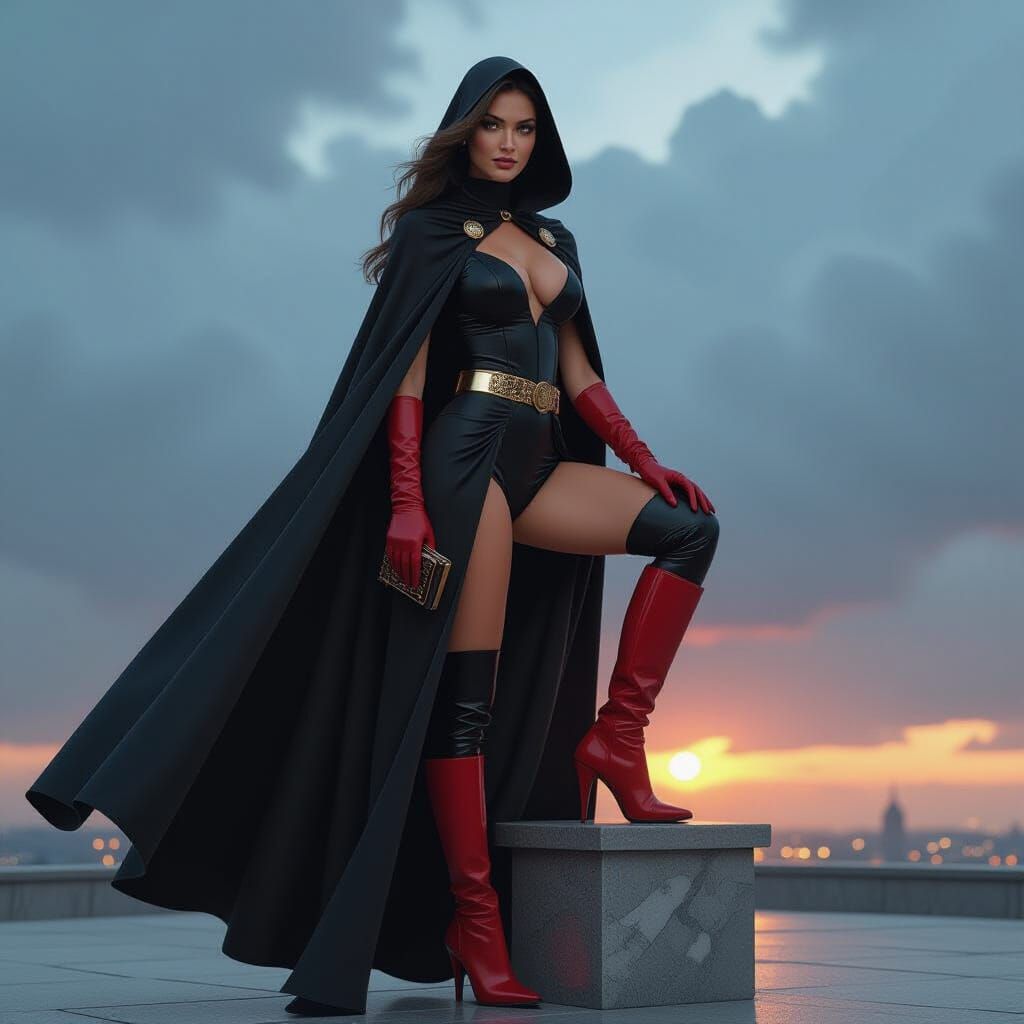 Confident Woman in Futuristic Stormscape