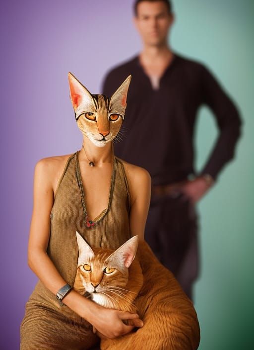 Goddess Bastet Color Portrait with Young Man