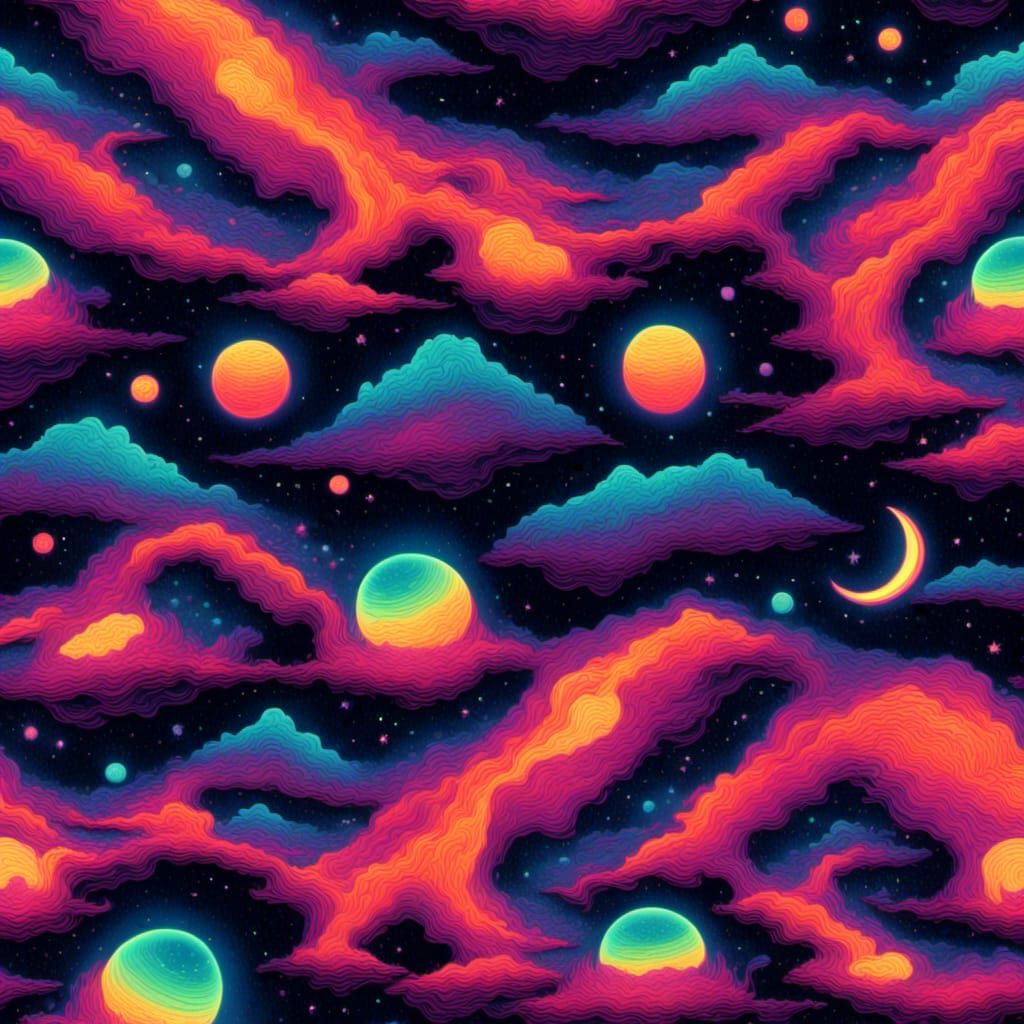 Psychedelic Starry Night Sky with Nebulae