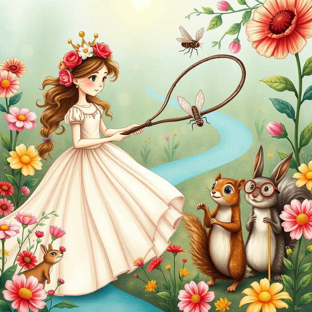 Whimsical Garden Princess Catches Cherry-Flies in a Vibrant ...