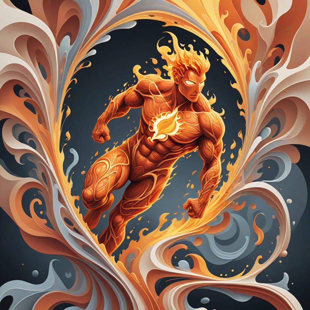 Fiery Human Torch in Abstract Gouache Vector Style