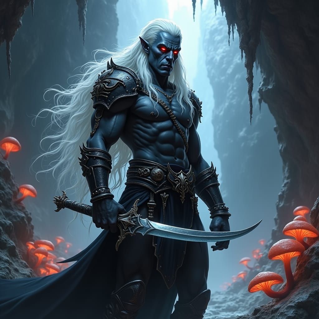 Drow Warrior in Cavernous Grotto