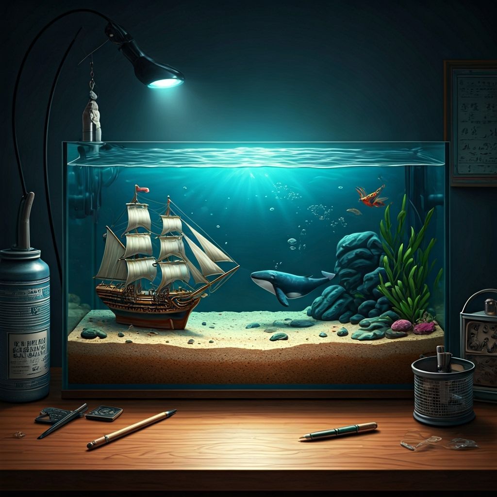 Aquarium with Whaling Ship and Mini Whale, Dreamy Aquatic St...