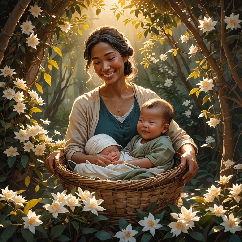 Mother and Baby in Golden Light, Fantasy Art