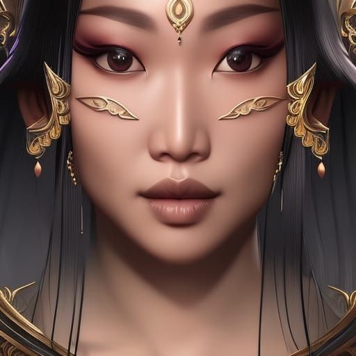 Pale Asian Woman: Detailed Digital Painting