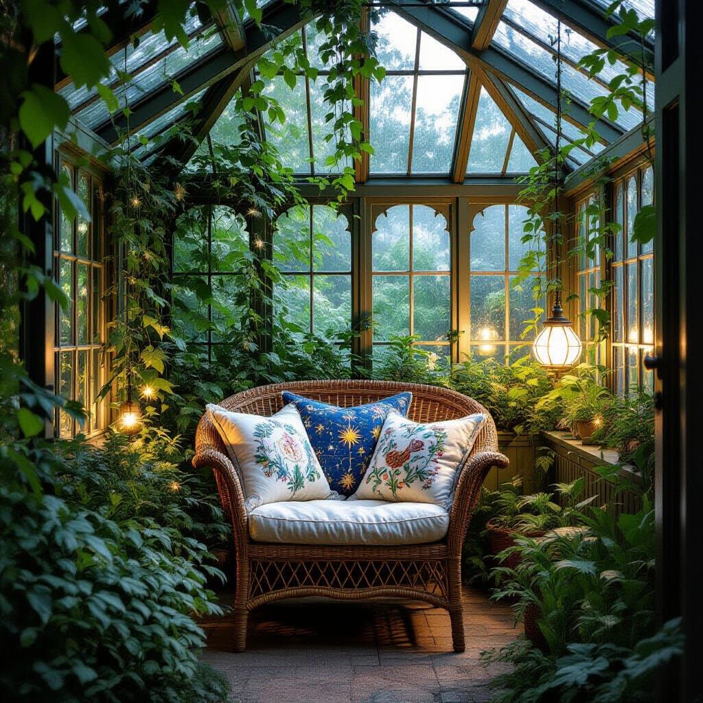Enchanted Greenhouse Reading Nook at Night