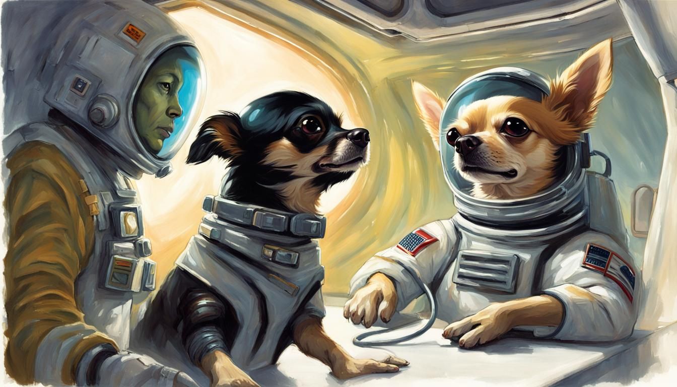 Chihuahua's Sinister Space Encounter: Digital Illustration