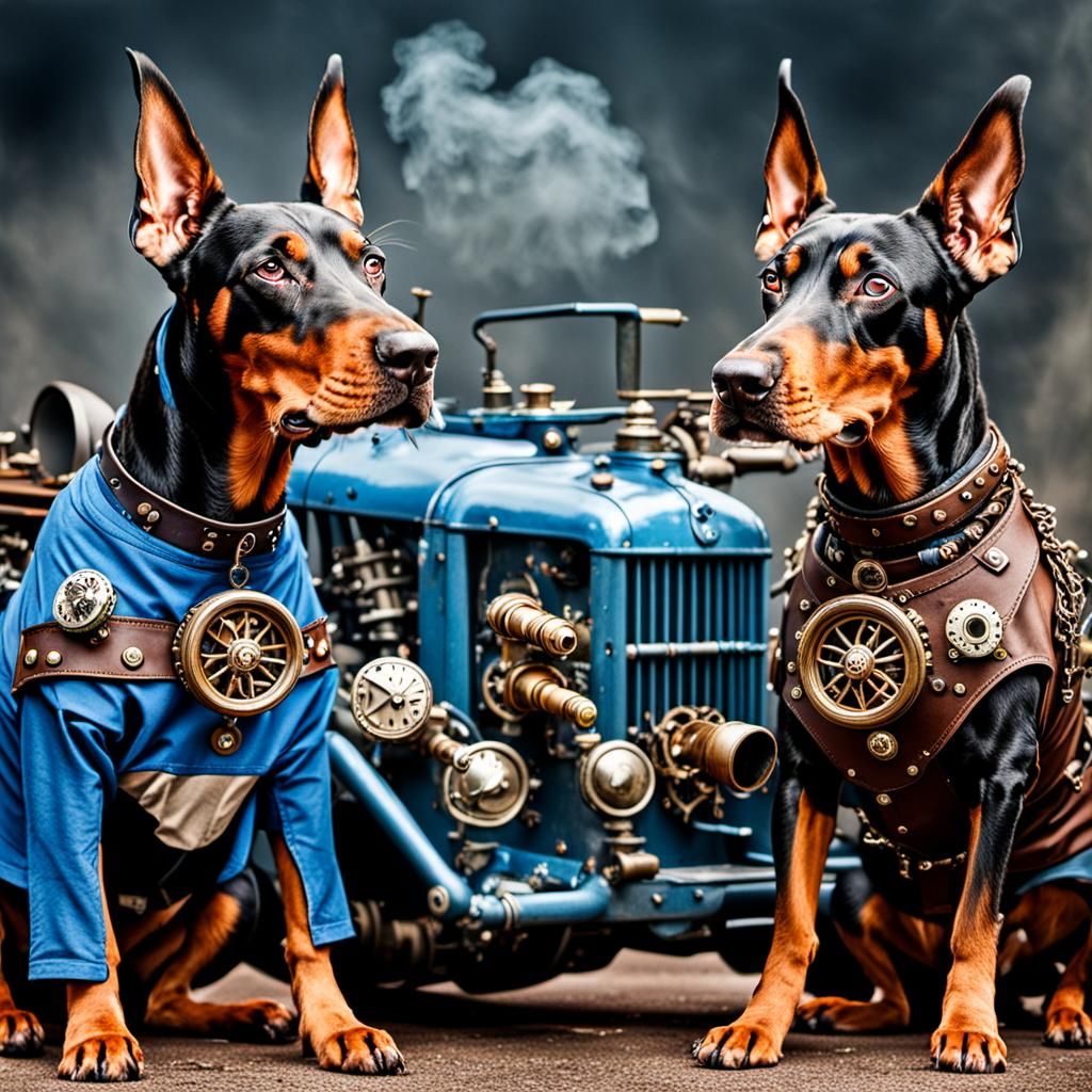 Dobermans vs Zombies in Steampunk Style
