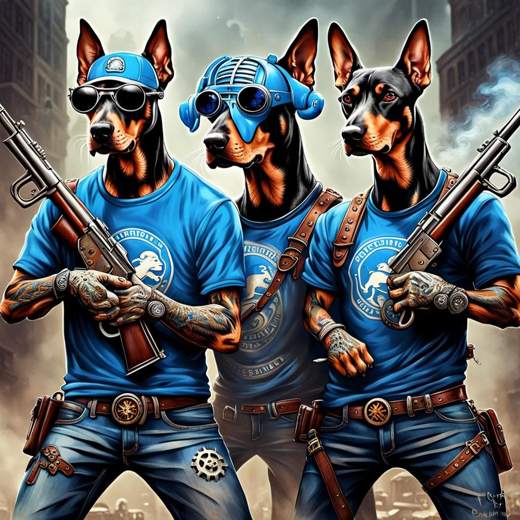 Dobermans vs Zombies with Steampunk Engine