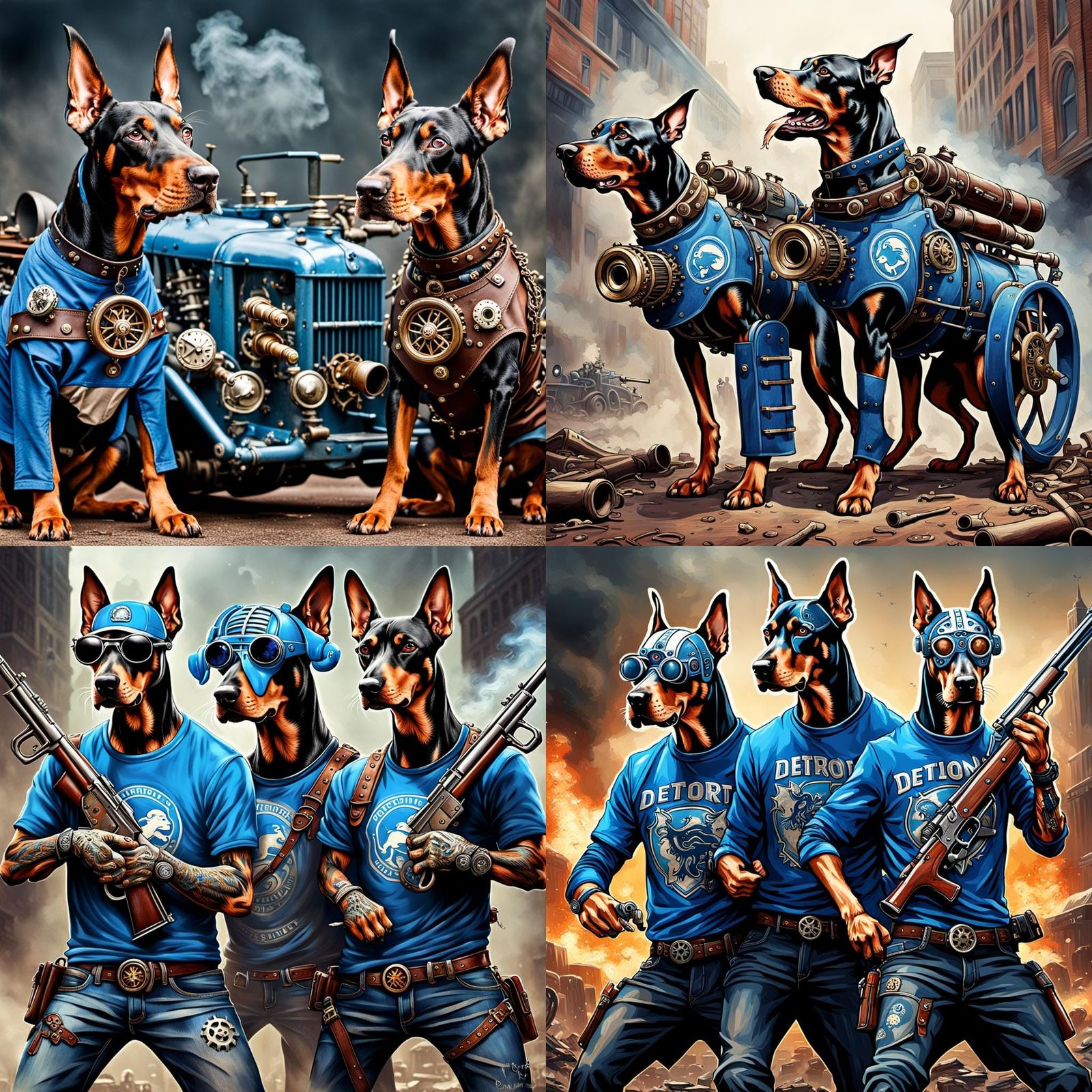 Dobermans vs Zombies in Steampunk Style