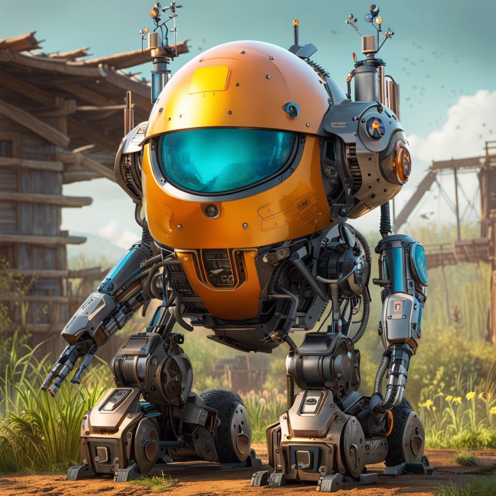 Cute Egg-Shaped Farming Robot in Vivid Style