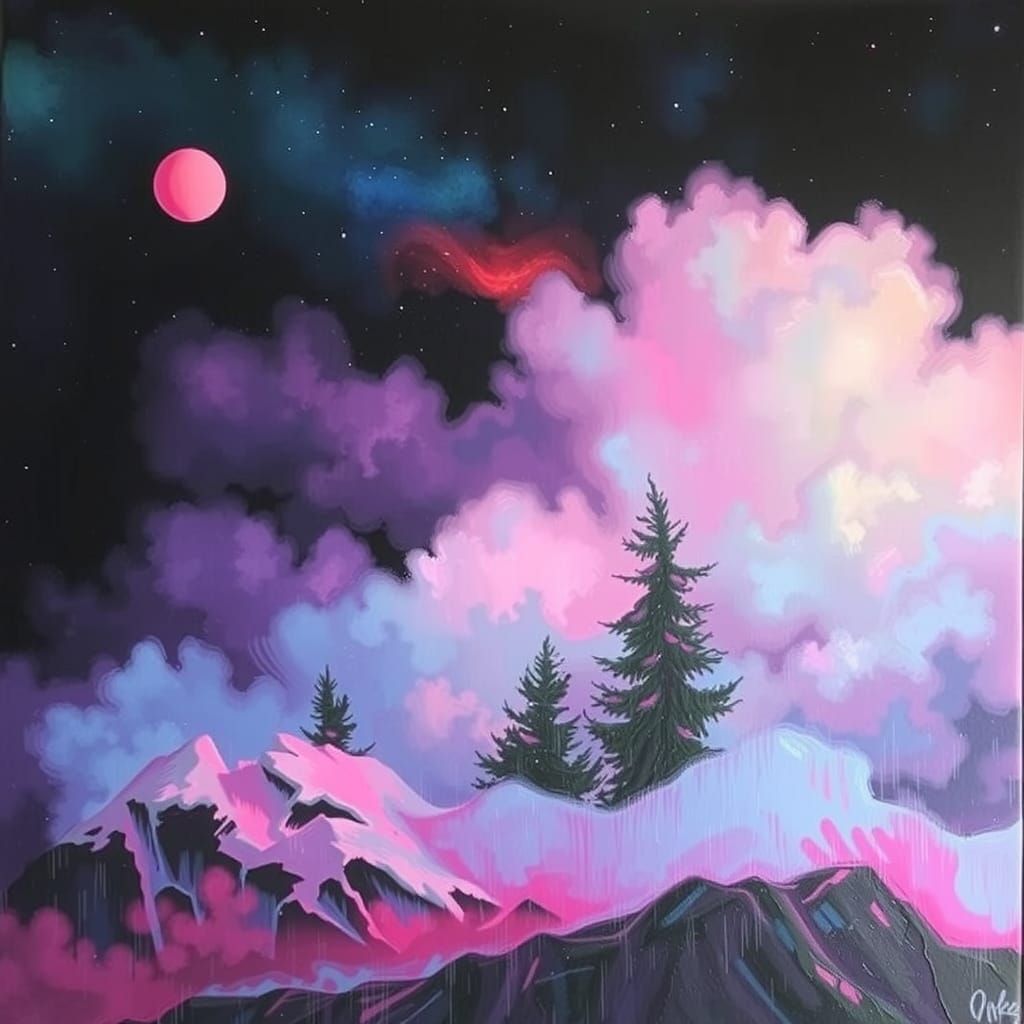 November Landscape in Synthwave Oil Painting