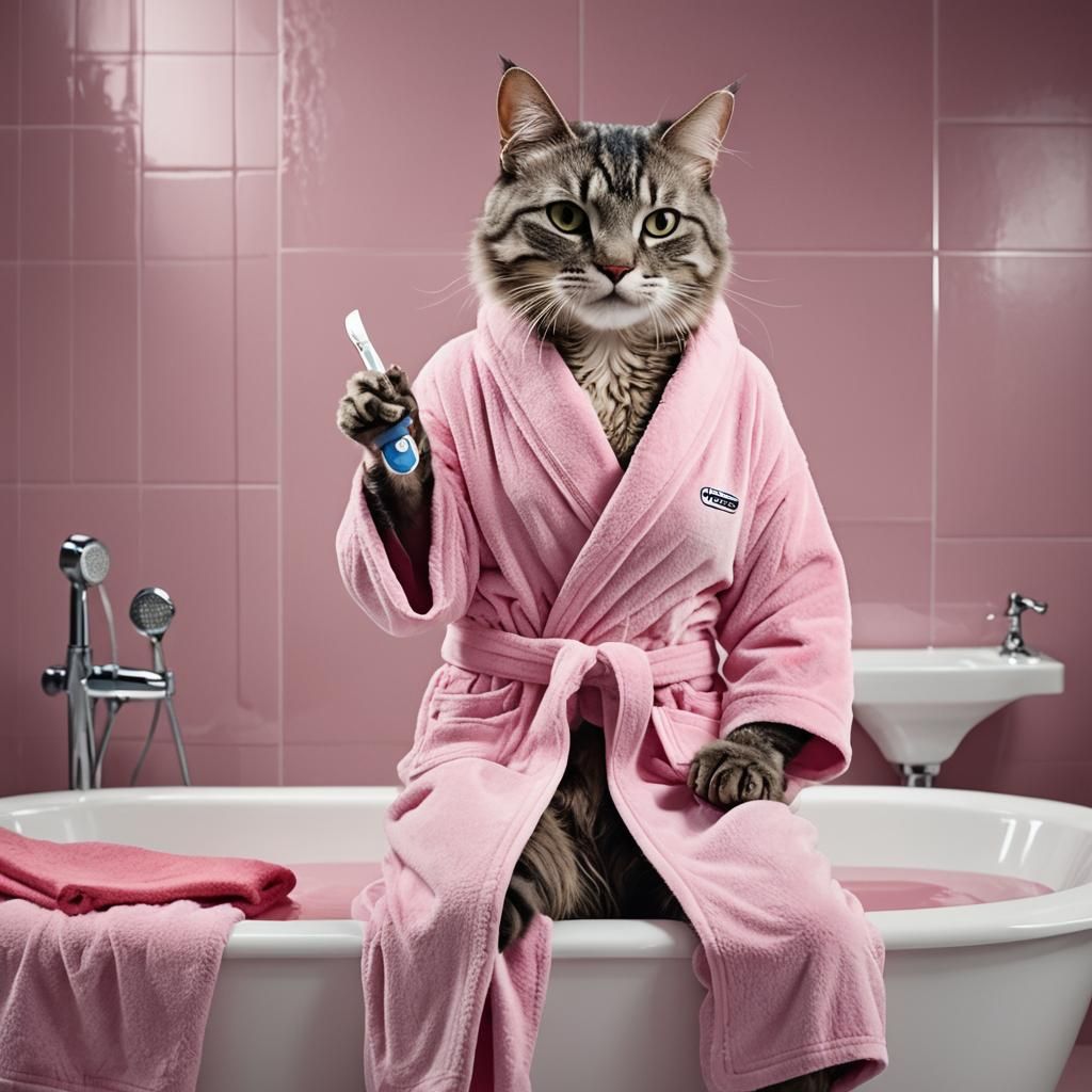 Humorous Cat Shaving in a Bathtub Advertisement