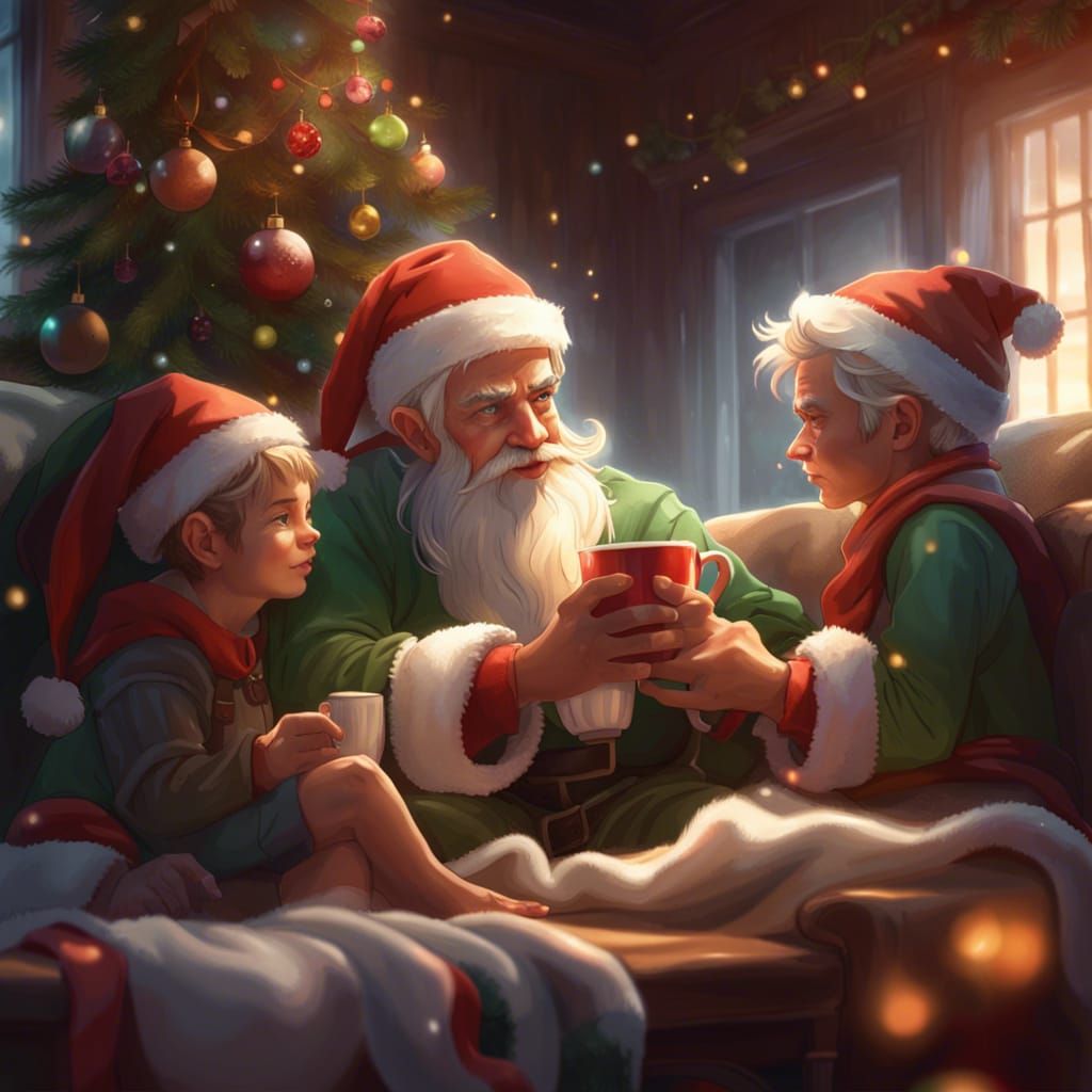 Elves Care for Santa Claus: Hyperdetailed Digital Art