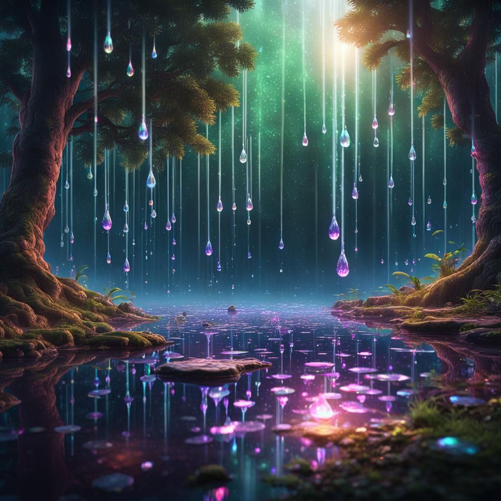 Iridescent Sky Diamond Rain in Detailed Matte Painting