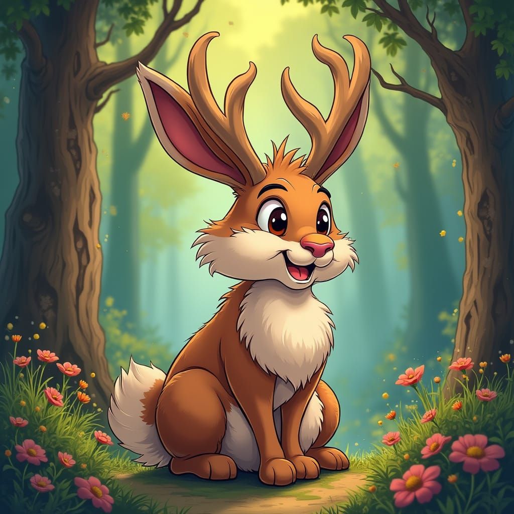Majestic Jackalope in Colorful Cartoon Style