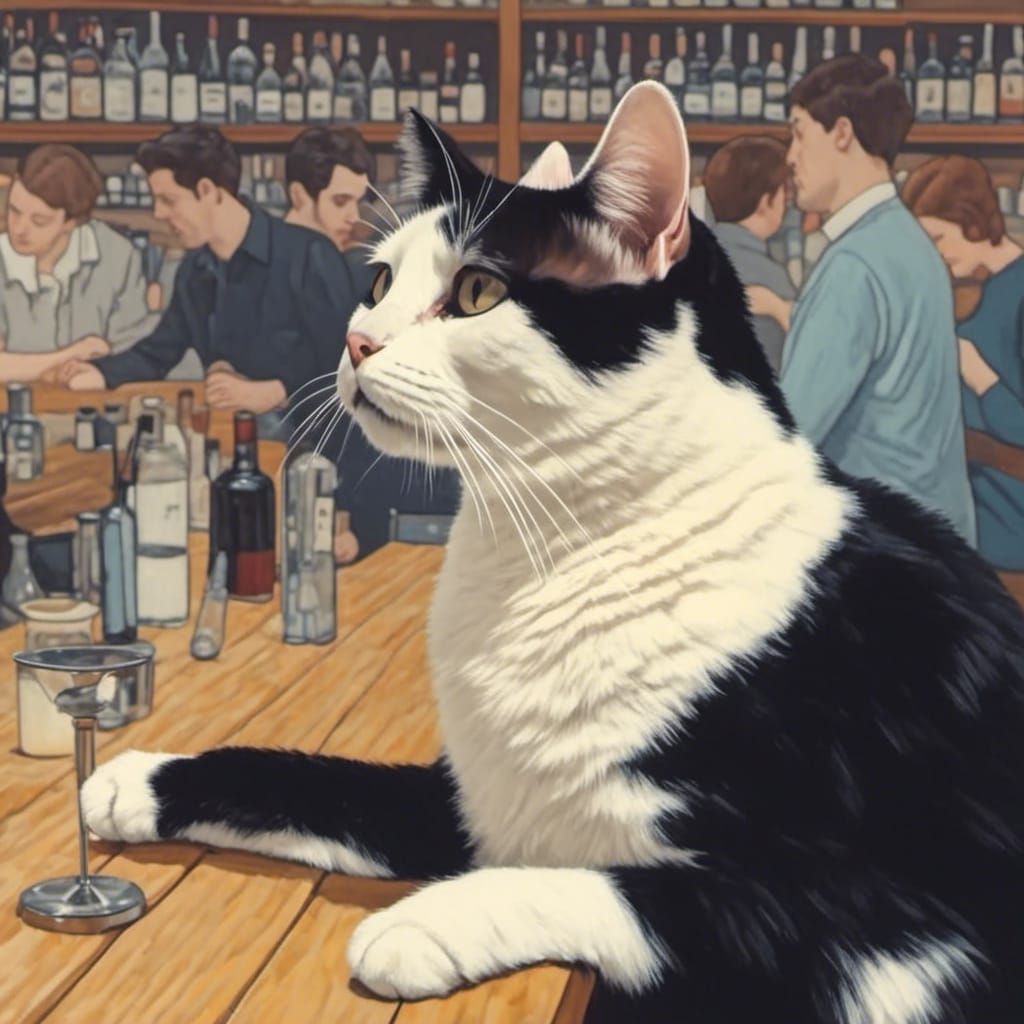 Cat at Bar: Realistic Cinematic Image