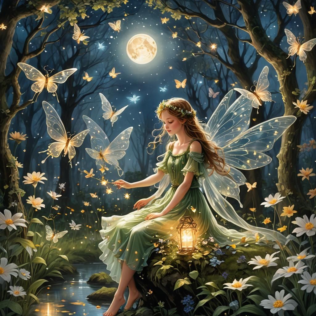 Moonlit Fairy Glade: Detailed Fantasy Art