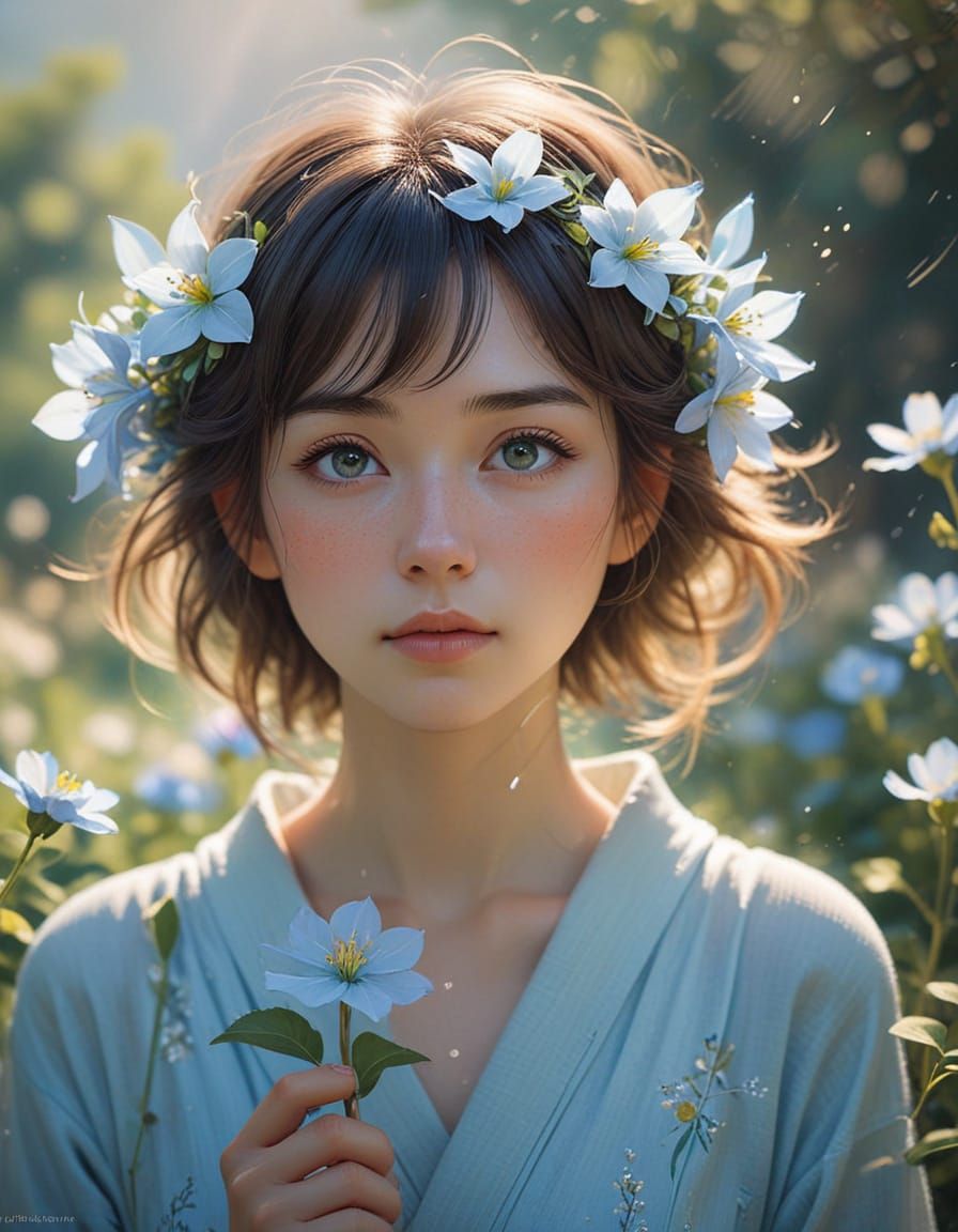 Ethereal Anime Portrait of Young Elf Girl in Soft-Focus Impr...