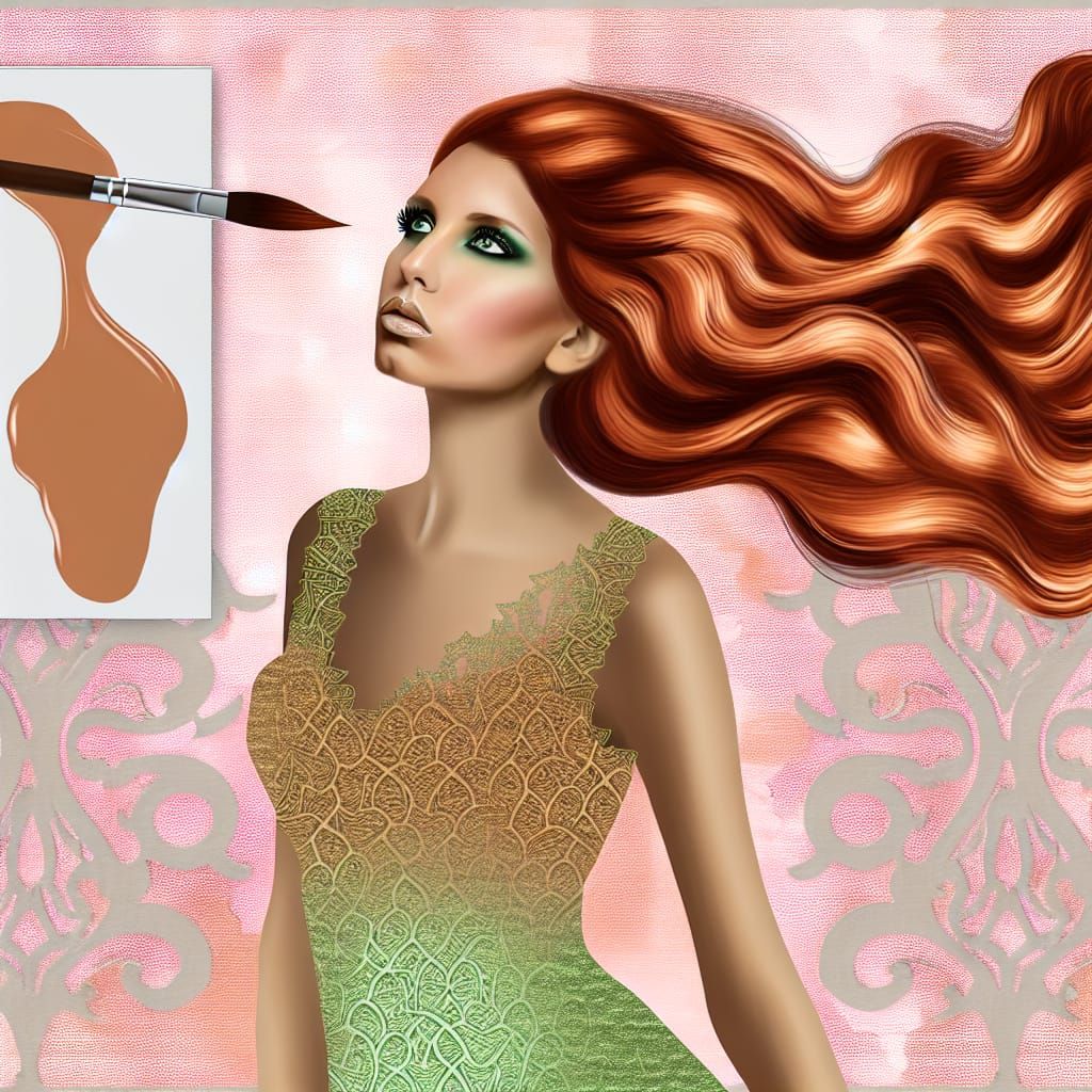Middle Eastern Beauty in Copper Hair and Chartreuse Gown