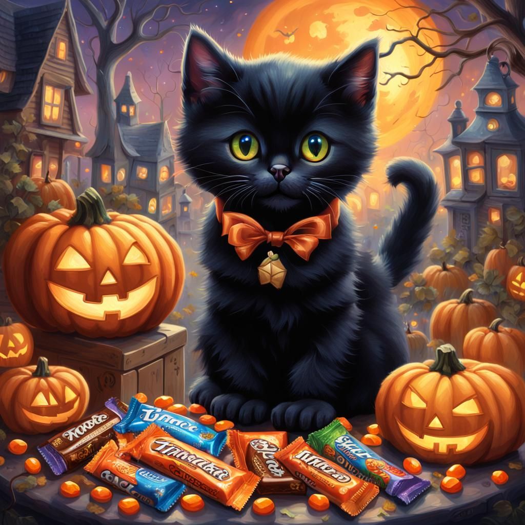 Kitten's Halloween Dream in Golden Light
