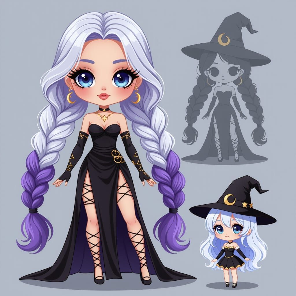 Whimsical Gothic Doll Illustration with Braided Hair