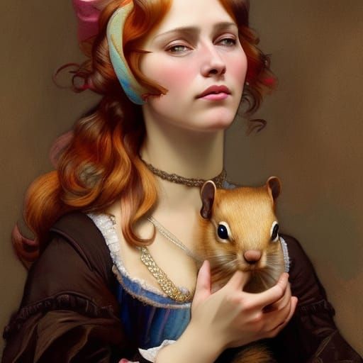 Victorian Woman with Squirrel in Renaissance Style