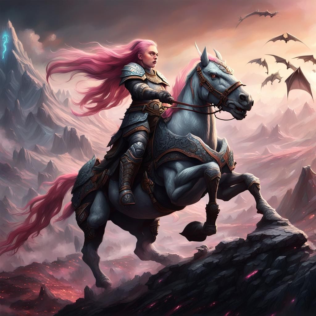 Dark Knight Battles Dragon: Detailed Matte Painting