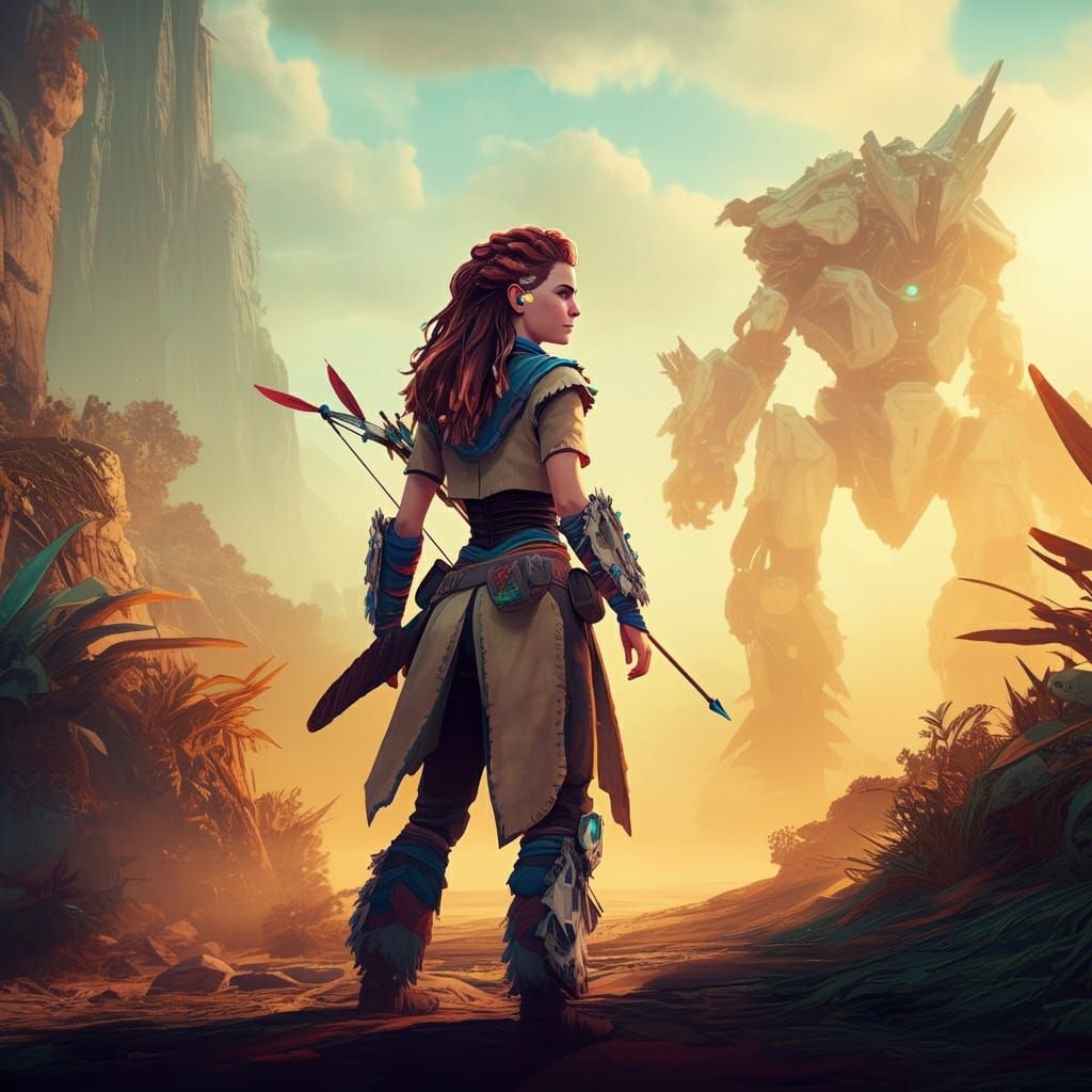 Aloy in Post-Apocalyptic World, Studio Trigger Anime Style