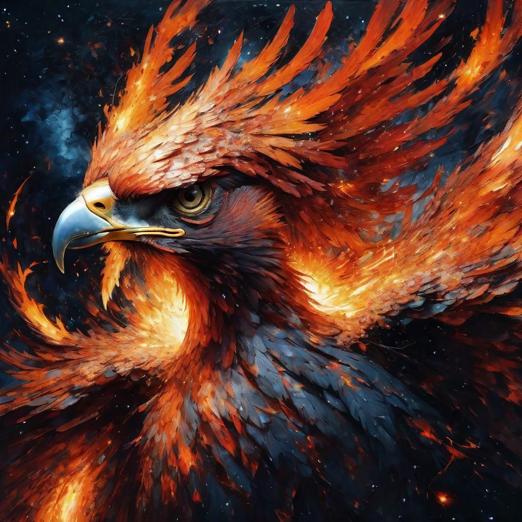 Fiery Phoenix Rising in Starry Sky