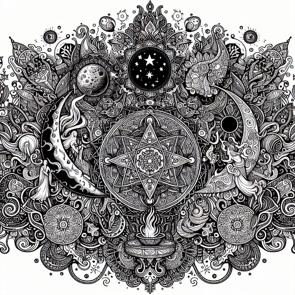 Monochromatic Celestial Magic Filigree Illustration