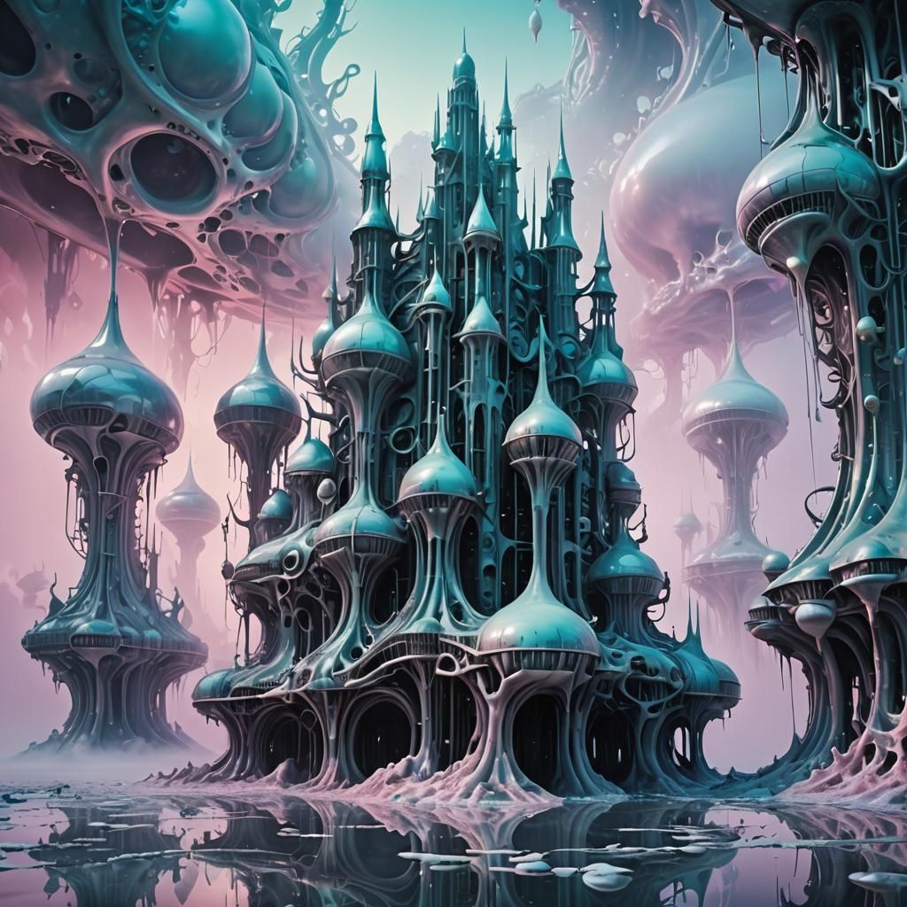 Surreal Dreamscape with Iridescent Fog and Floating Structur...