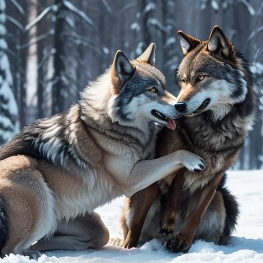 Wolves Fight for Dominance in the Wild