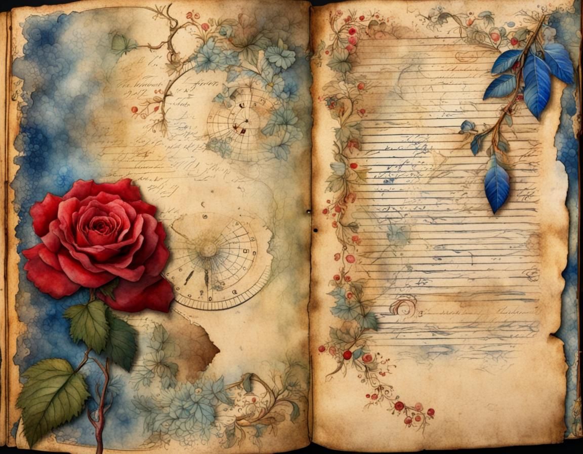 Illuminated Journal Page with Roses and Pocket Watch