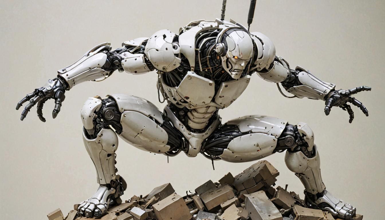 Junk Pile Cyborg in Glitch Art Style