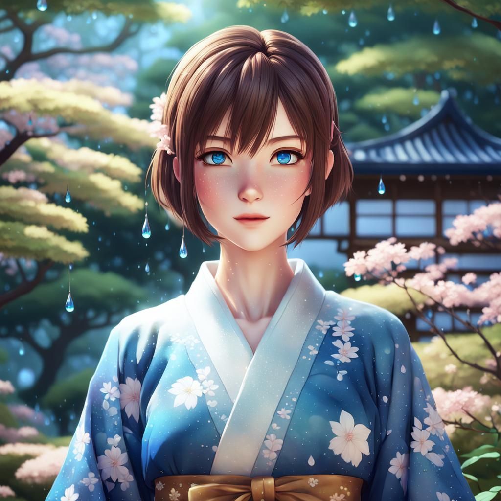 Anime Girl in Japanese Garden: 3D Art