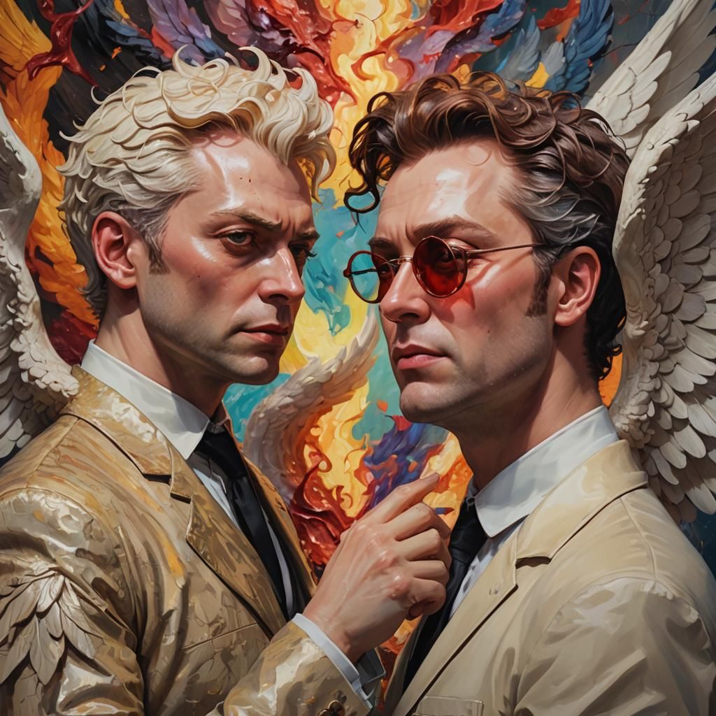 Crowley and Aziraphale in Love: Hyperrealistic Concept Art